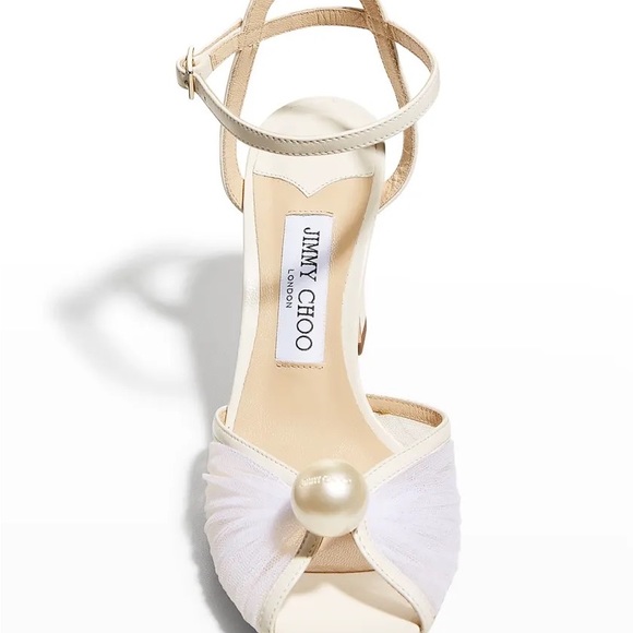 Jimmy Choo Sacaria 85 Tulle Pearl Ankle Strap Sandal heels ivory white size 39.5 - Picture 8 of 13